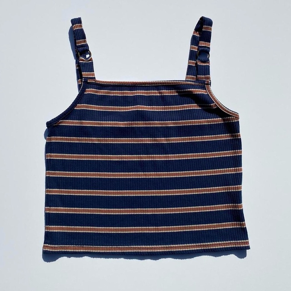 O'Neill Navy Blue and Orange stripe ribbed crop top woman's size medium